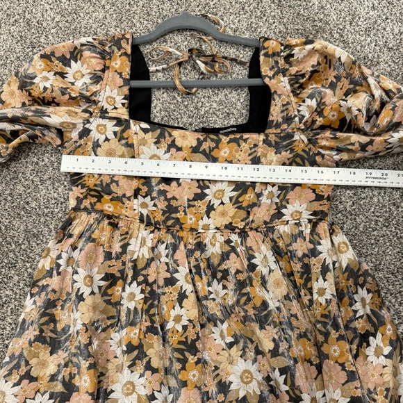 Stunning Mittoshop Floral Babydoll Square Neck Long Sleeve Shimmer Fall Dress - Picture 11 of 12